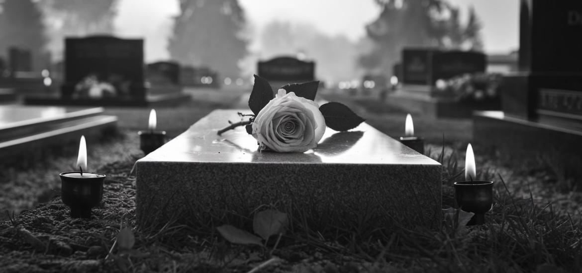 temető fekete-fehér rózsa mécsesek