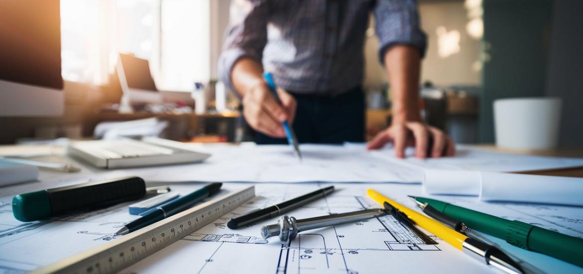 tervező asztal tervekkel