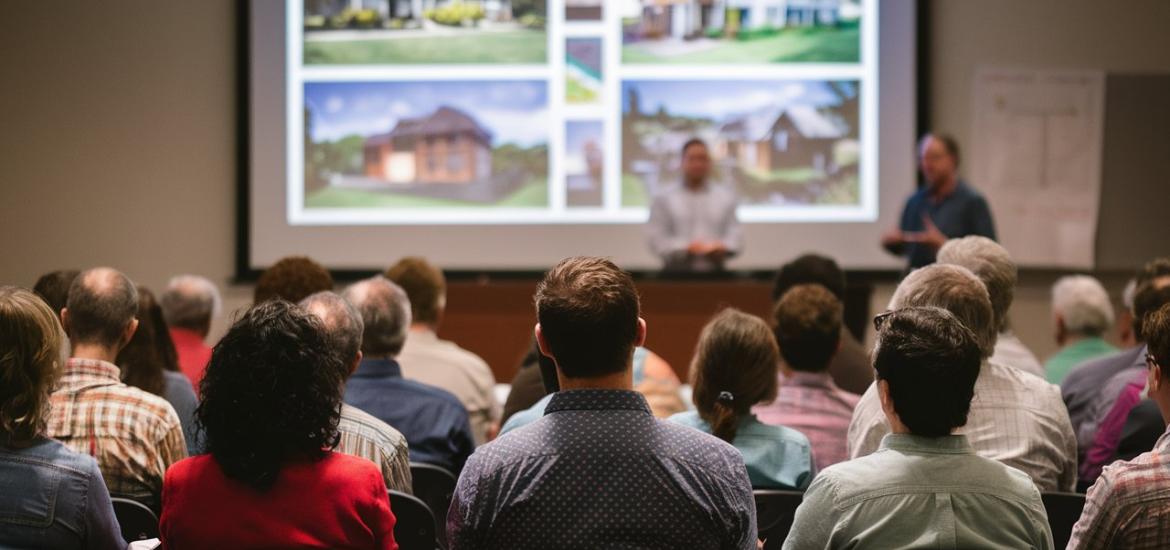 emberek ülnek háttal, előadást néznek